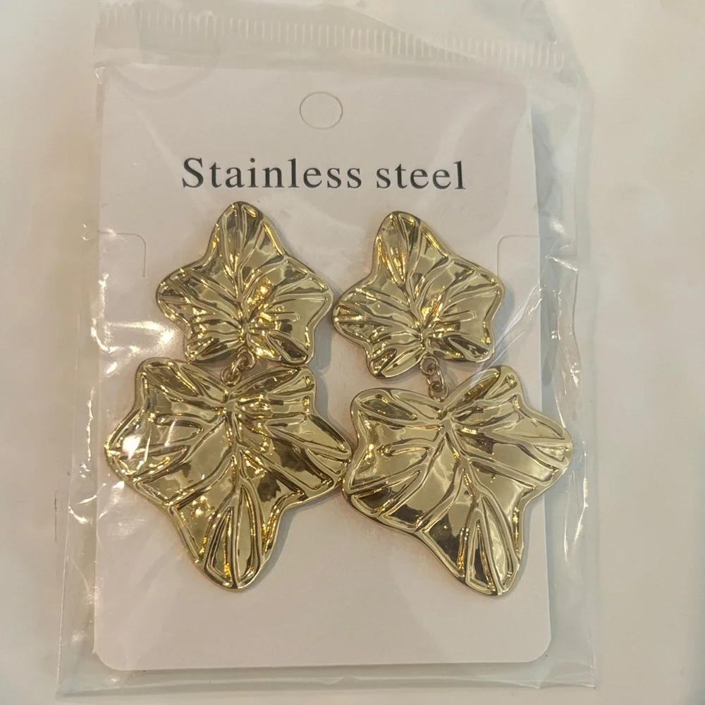Gold Leaf Stainless Steel Earrings